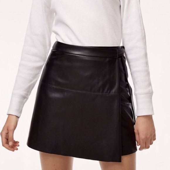 Aritzia Dresses & Skirts - *SOLD* Aritzia Wilfred Free Black Vegan Leather Wrap Skirt XXS